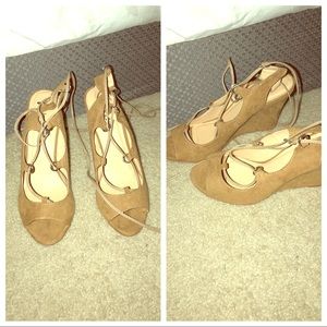 Brown lace tie up wedges!